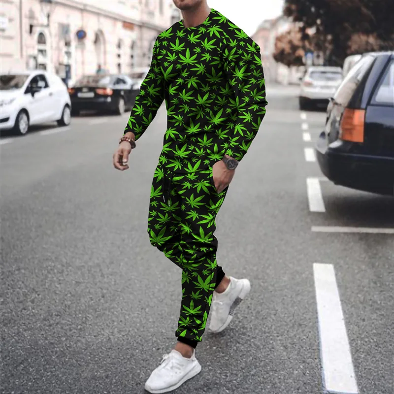 

Men's Korean Version Of The 2021 Summer New long-sleeved Suit 3D Letter Printing two-piece Casual Suit Trend