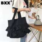 BXX сумки через плечо для женщин, Весенняя Повседневная Холщовая Сумка с рюшами на одно плечо, переносная сумка на шнурке HJ105