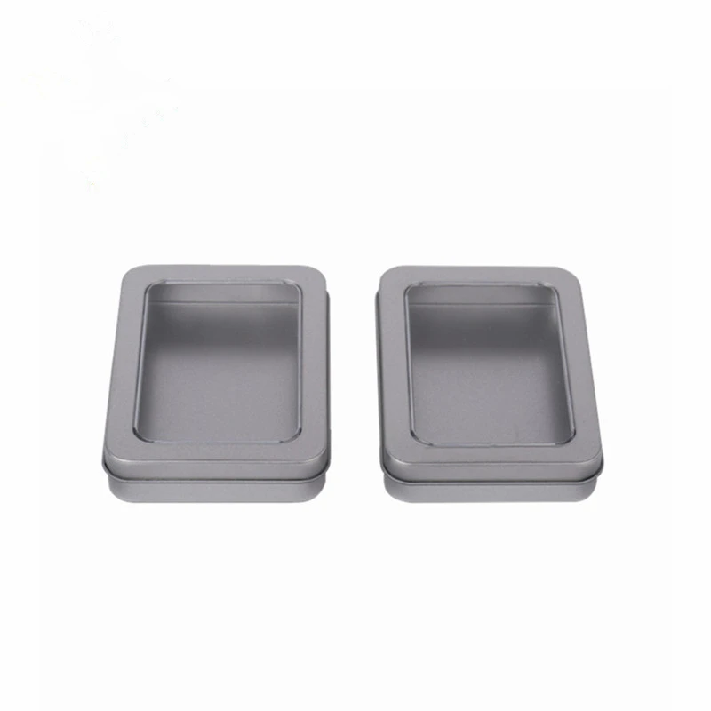 

Top Clear Window Lid Metal Storage Box 12 pcs Tin Storage Box Sliver Tin Organizer Container For Table Drawer Quality Tin Case