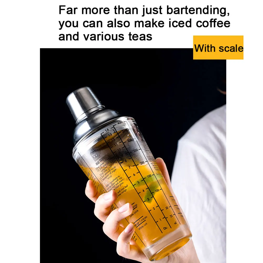 

Cocktail Shaker Mixer Glass Champagne Martini Boston Wine Bottle Cup Shaker Bar Bartender Tool Jigger 400ML Kitchen Barware