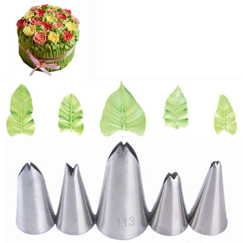 

5Pcs/set Russian Icing Piping Nozzles Leaves Cream Tips Stainless Steel Icing Piping Nozzles For Cake Baking Decorating Tools
