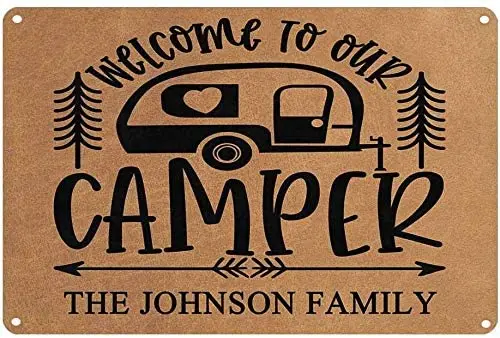 

Tin Sign Welcome To Our Camper Poster Metal Wall Sign Farm Home Yard Camping Wall Decoration Retro Metal Plate 12*8 Inch