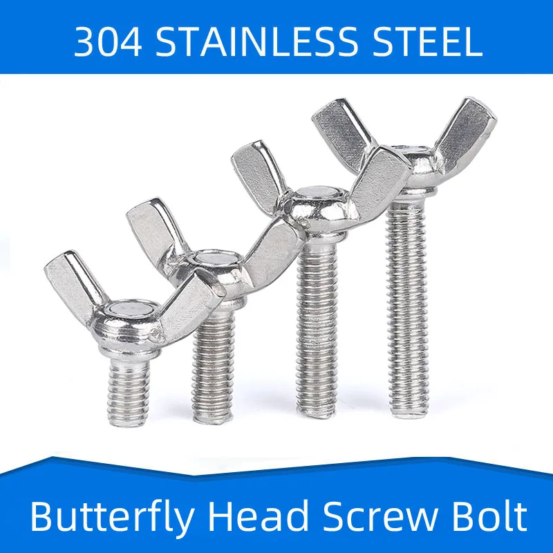 

304 Stainless Steel Butterfly Head Screw Bolt Washer Set of 3 Sheep Horn Screws Hand Fasteners M3 M4 M5 M6 M8 M10