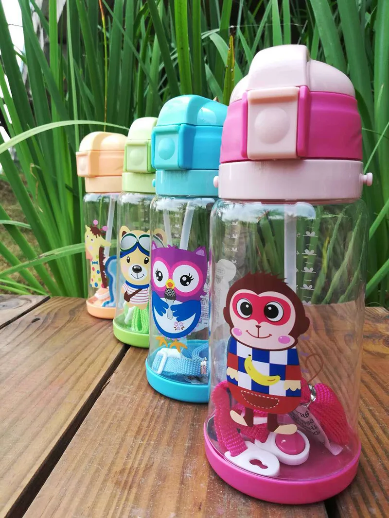 

Kids Children Cartoon Animal School Drinking Water Straw BottleStraw Baby Cup With Shoulder Strap Water Bottles