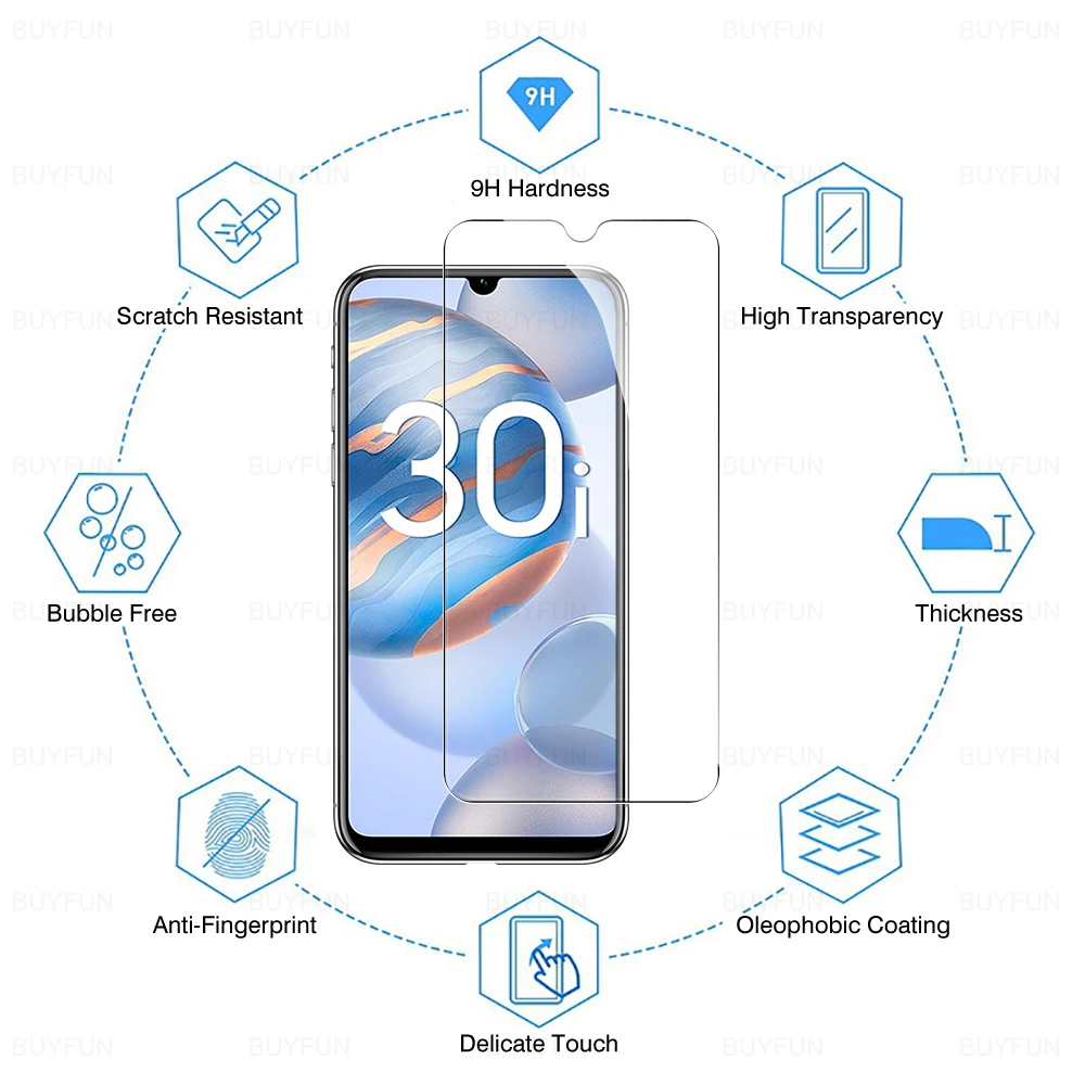 4 in 1 Camera Glass Protector For Huawei Honor 8X 8A 8S 8C 8 s x a c 30 30i Lite Tempered Safety Screen Full Cover Film | Мобильные
