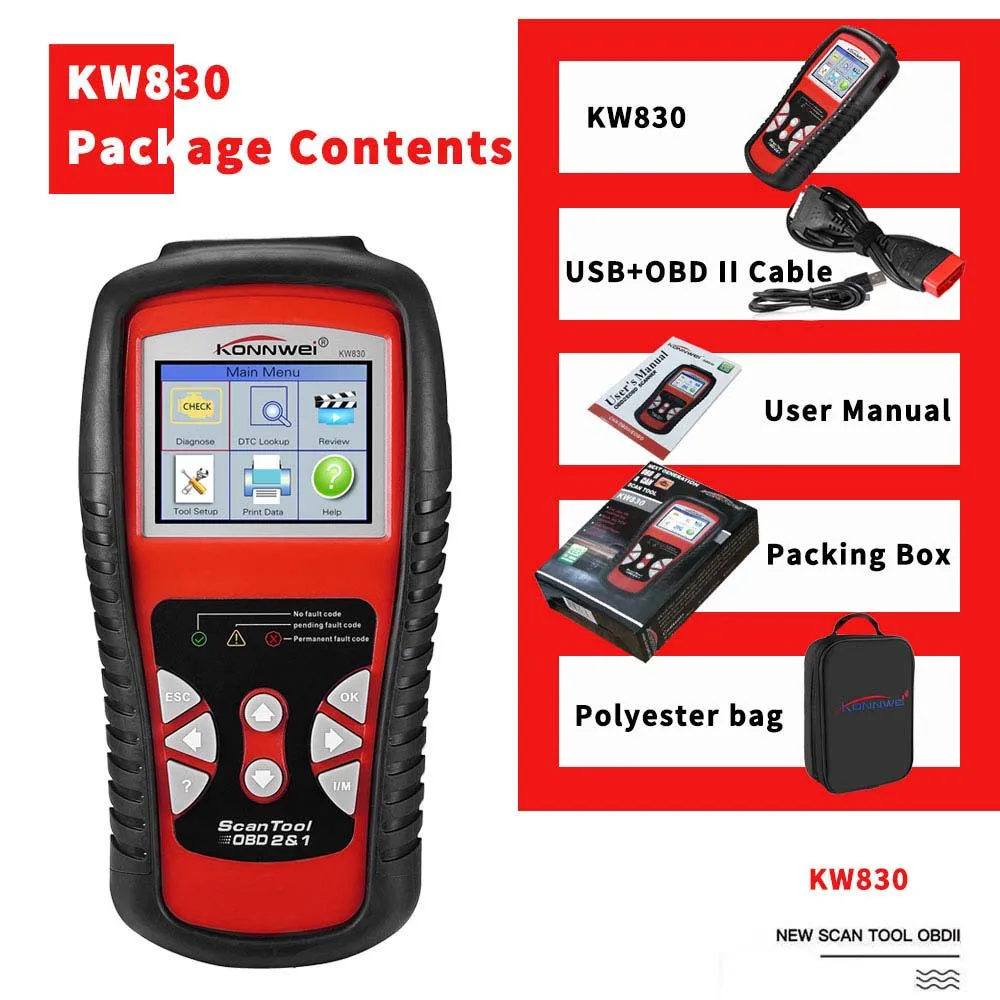 Автомобильный OBD2 сканер диагностические инструменты KW830 считыватель кодов неисправностей сканер Автомобильные диагностические инструменты считыватели кодов Сканер кодов
