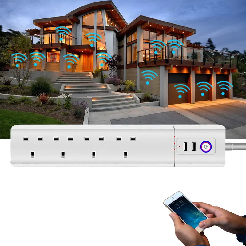 

WiFi Smart Power Strip UK Surge Protector with 4 Way AC Socket 2 USB Port Home Control Switch Compatible Alexa Google Assistant