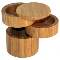 bamboo triple salt boxwood box3 tier round bamboo box for salt or spice with magnetic swivel lid spice storage box