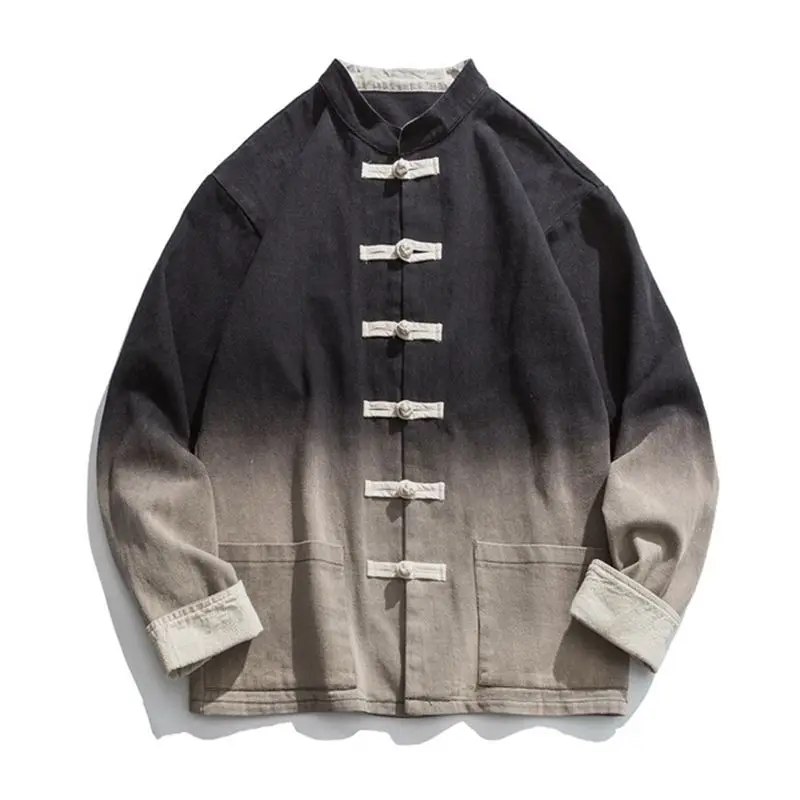 

Gradient Casual Chinese Style Men Jackets Autumn 2021 Vintage Mens Jacket Fashion Single Breasted Male Coat 5XL