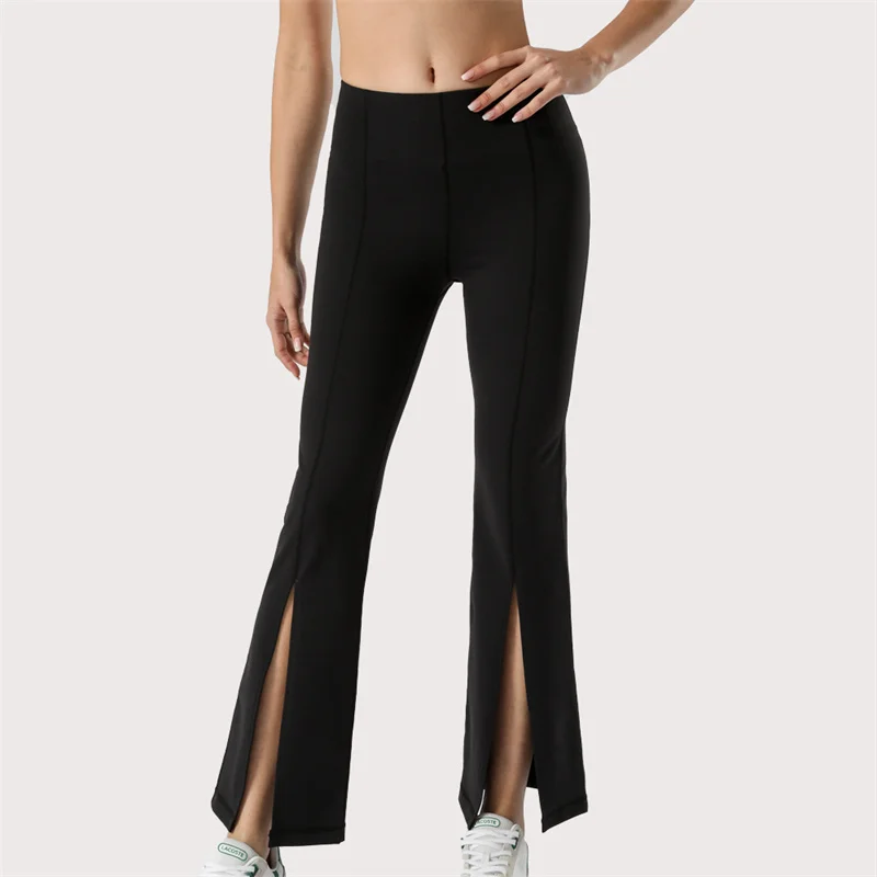 

Women’s High Waist Flared Yoga Pants for All Season Split Fork Legging Wide Leg Plain Pants High Elasticity Hip Lift Sweatpants