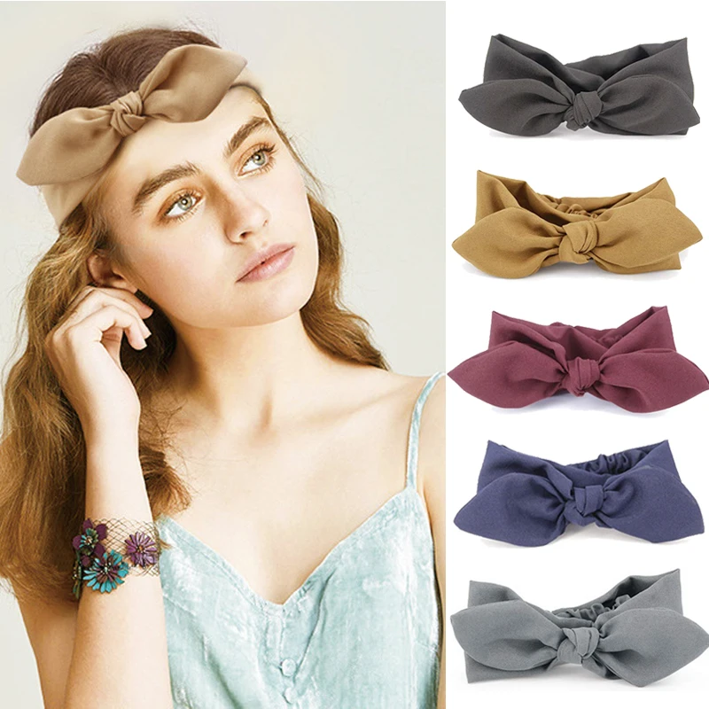 Женская однотонная повязка на голову с кроличьими ушками Корейская зимняя