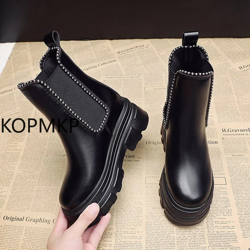 

Fashion Small Short Boots Women 2021 Autumn and Winter New Smoke Tube Martin Boots Tide Increase Thick-soled Chelsea Boots