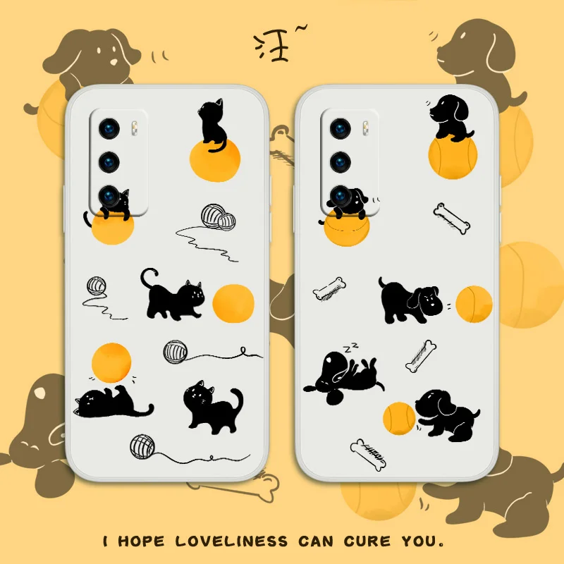 

Lazy Little Cat Phone Case For Huawei P40 P40Lite P30 P20 Mate 40 40Pro 30 20 Pro Lite P Smart 2021 Y7a Silicone Cover