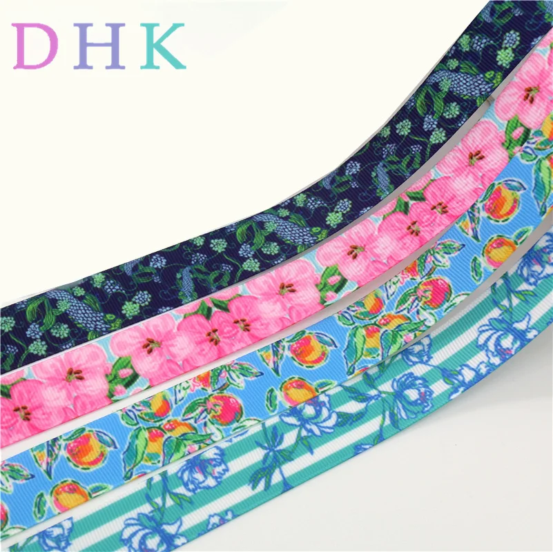 DHK 7/8 дюйма 10 ярдов цветы дерево фрукты печатные крупнозернистые головные уборы