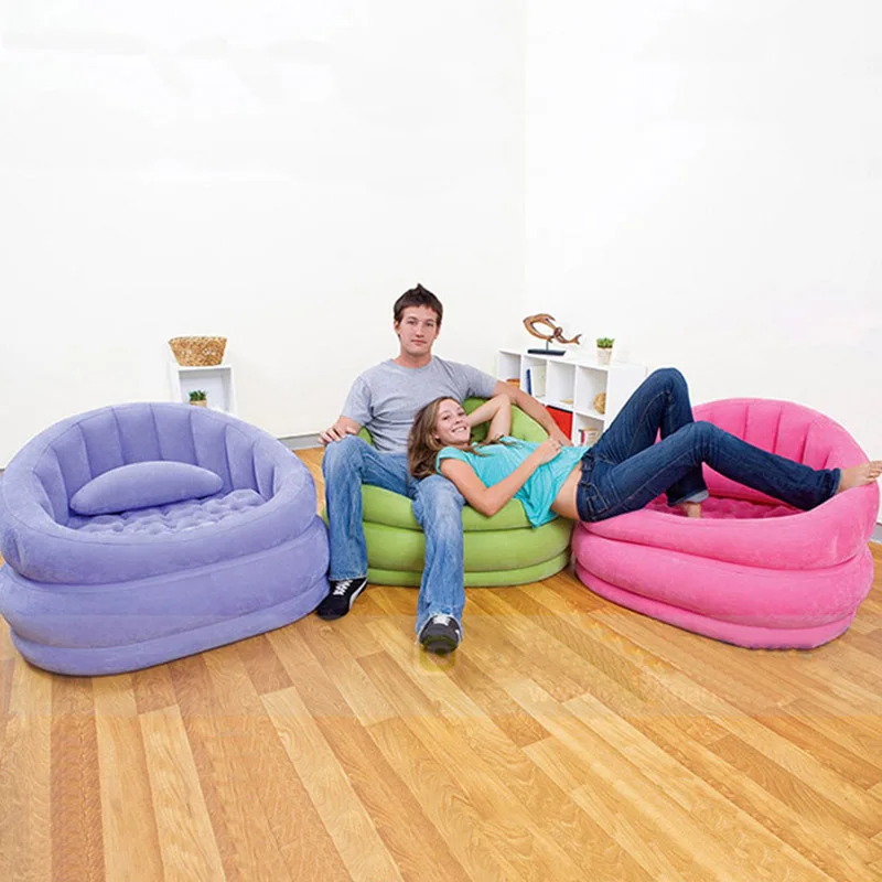 

New Arrival Comfortable 91*102*65cm One Person Inflatable Sofa Lazy Suede Mattress Lounge Chair Air Cushion At Home Camping