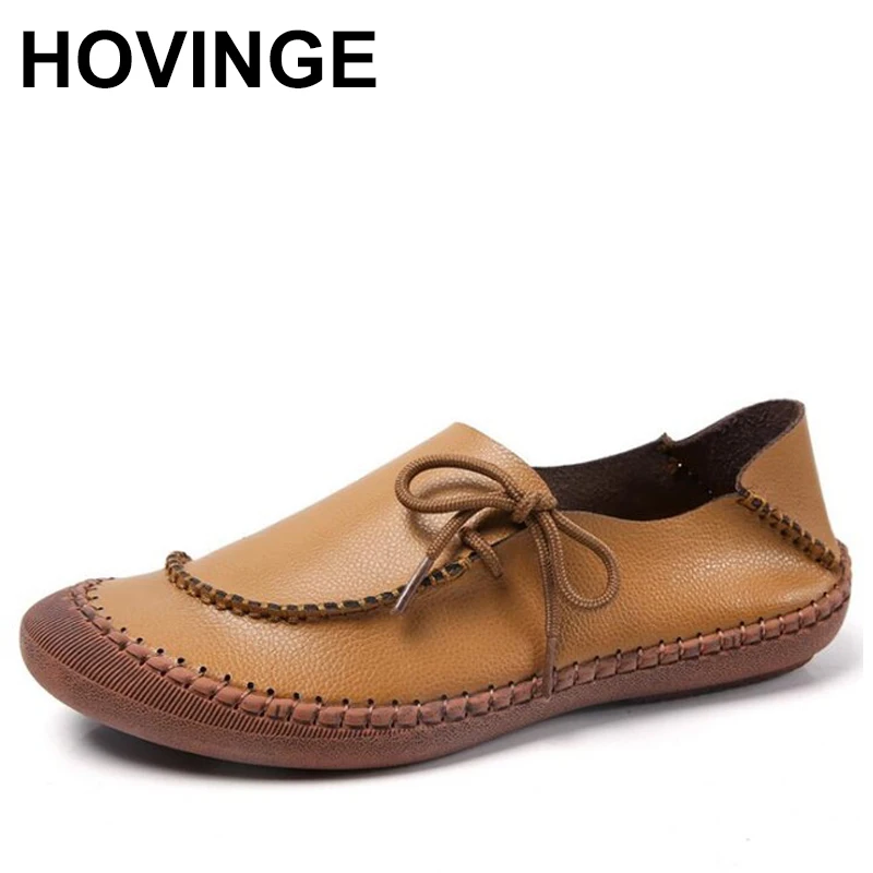 

HOVINGE 2020 Plus Size 45 Genuine Leather Boat Shoes Leisure Women Shoes Woman Lady Mother Comfortable Flats