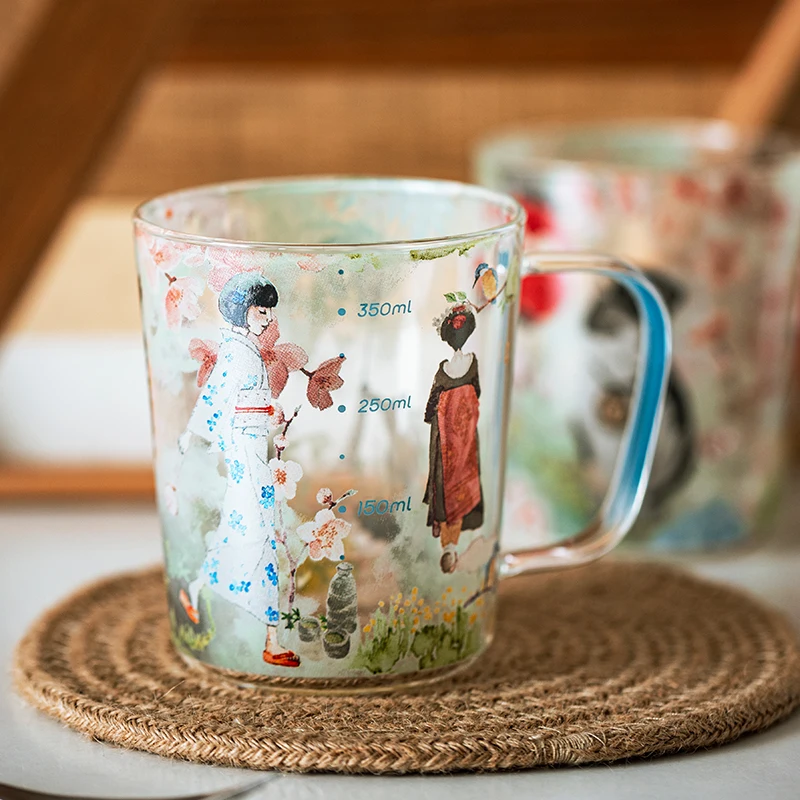 

Японские стеклянные кофейные кружки со шкалой, чайная чашка с ручкой, термостойкая посуда для завтрака, молока, посуда для напитков 420 мл