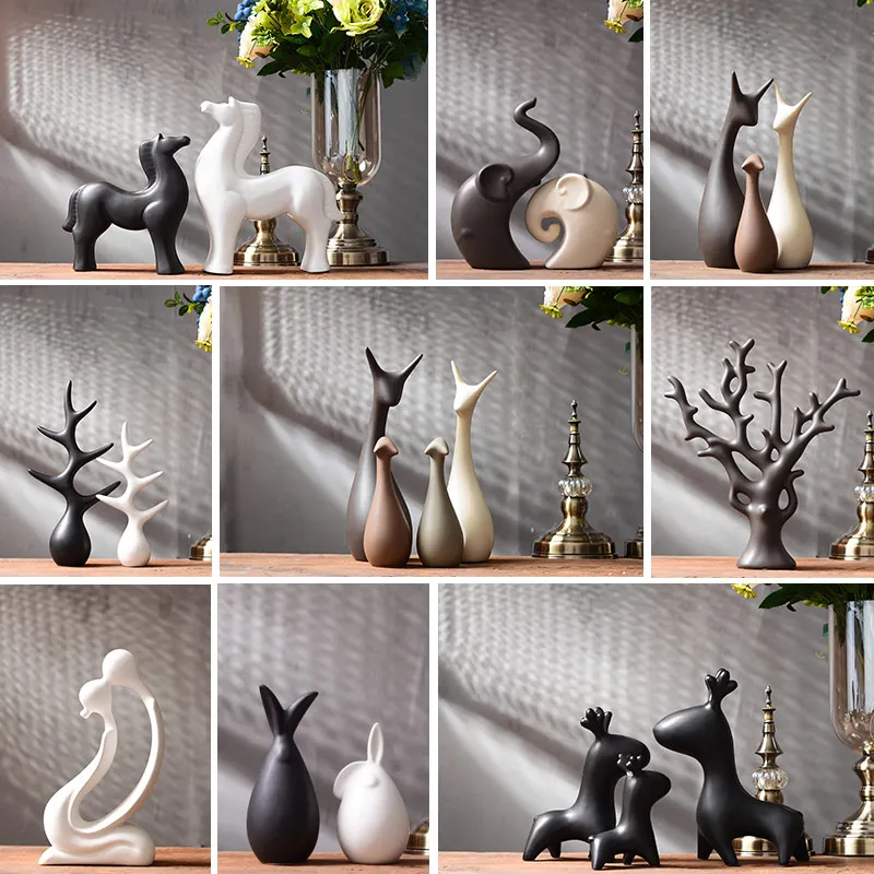 

Nordic Vintage Home Decor Ceramic Crafts desktop Ornaments Animal Swan Rabbit Deer Figurines Decoration Accessories