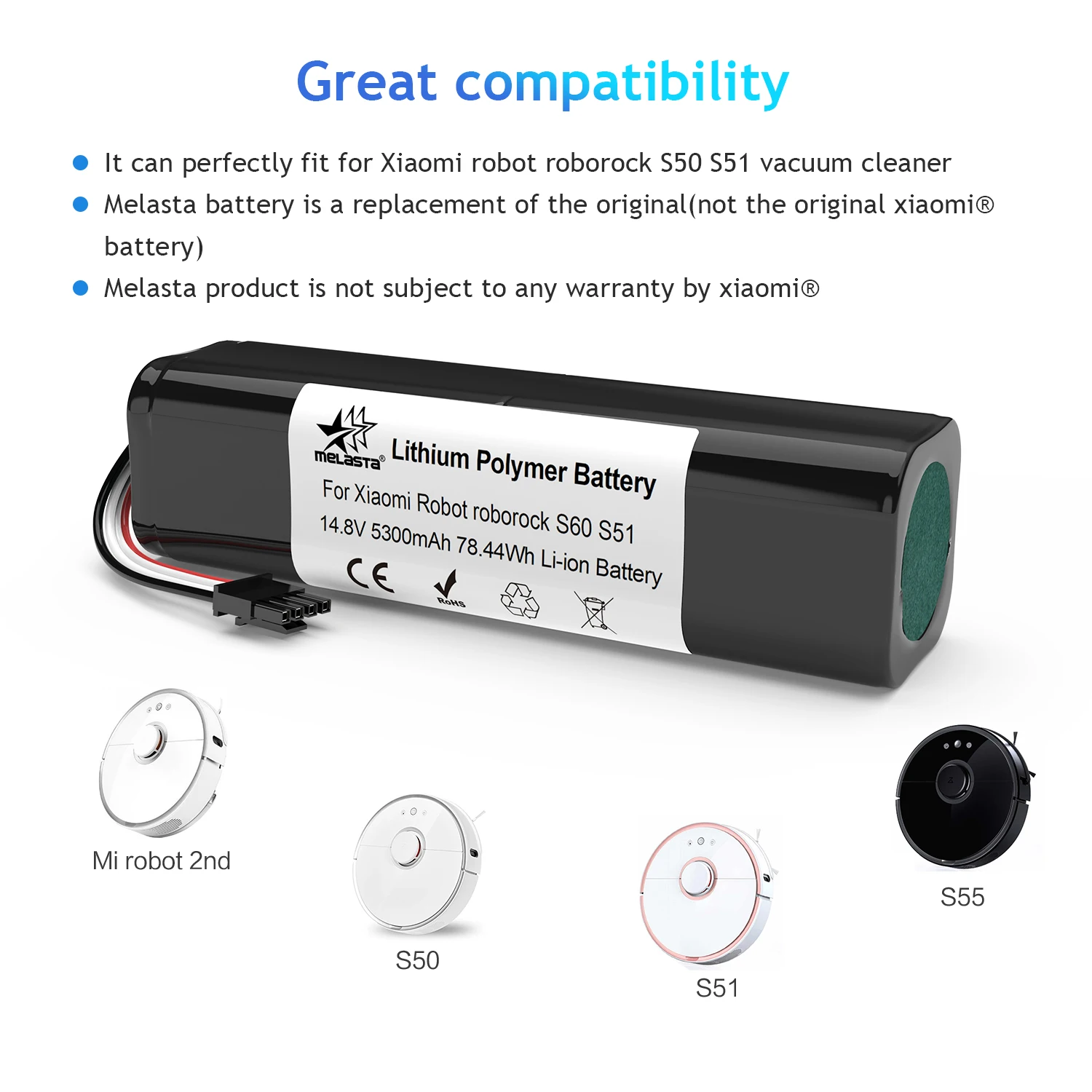 Перезаряжаемый литий ионный аккумулятор 5300 мАч для робота пылесоса xiaomi mi robot 2nd