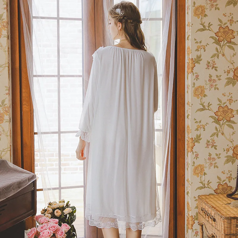 Ночная рубашка женская винтажная белая с длинным рукавом | Женская одежда
