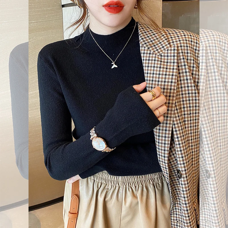 Осенне-зимний нежный топ с воротником средней длины в западном стиле | Женская