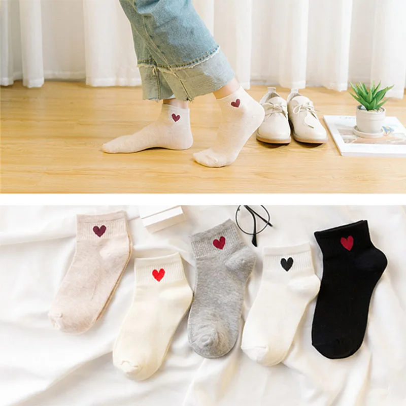 

Women's Cotton Socks Spring Summer Love Embroidery Design Low Tube Socks Casual Harajuku Funny Cute Pop Female's Socks