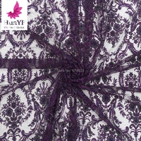 2020 Purple Lace Beaded Fabric African french net high quality beaded bridal tulle mesh lace embroidered beaded fabric