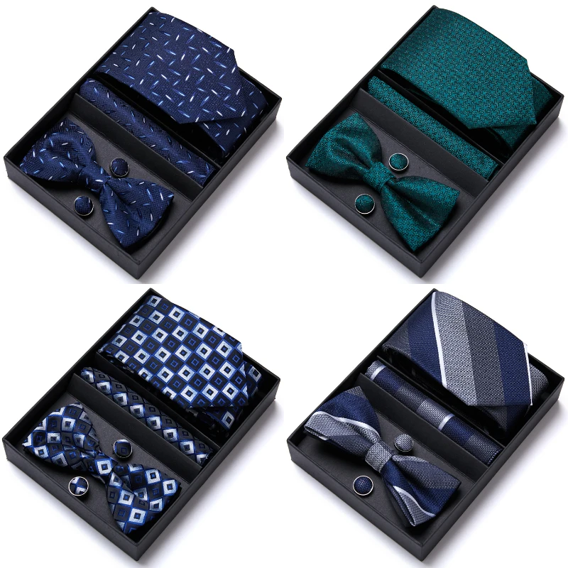 

36 Colors Green Silk Fashion Blue Paisley Men's BowTie Tie Necktie Handkerchief Cufflinks Set Men's Wedding Gift Party Business
