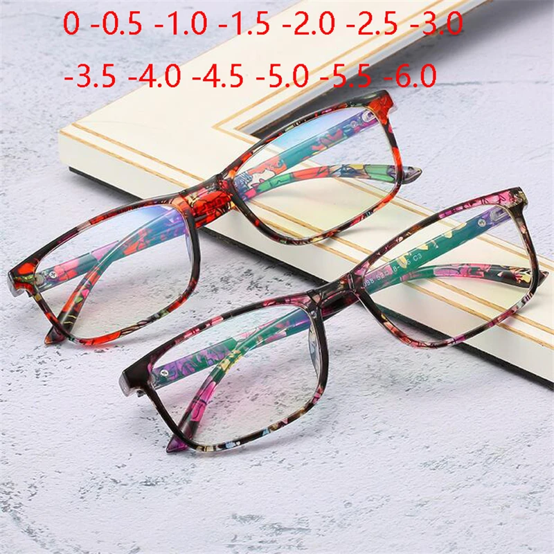 Очки для близорукости в квадратной оправе с цветами ультралегкие зеркальные