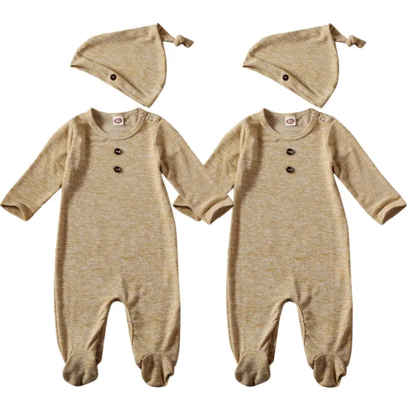 Emmababy комплект из 2 предметов для новорожденных мальчиков и девочек, хлопковый однотонный комбинезон шапка с длинными рукавами, комплект одежды