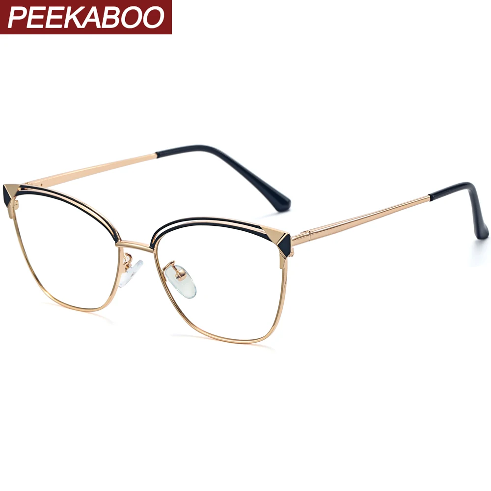 

Peekaboo cat eye glasses for computer anti blue light metal frame optical glasses frame women clear lens birthday presents