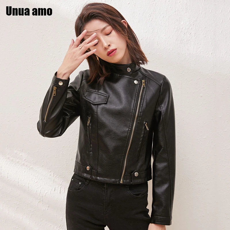 Enlarge Black PU Leather Women Jacket Short Zipper Basic Coats Casual Moto & Biker Slim Leather Jackets Female Outerwear Chaqueta Mujer