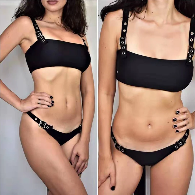 Топ-труба бандаж бикини регулируемые ремни женские купальники сплошной