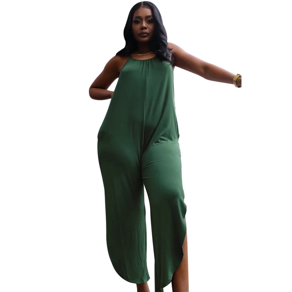 

New Women Casual Sleeveless Spaghetti Straps Solid Color Backless Loose Jumpsuit Overall 6 Color Lounge Street wear