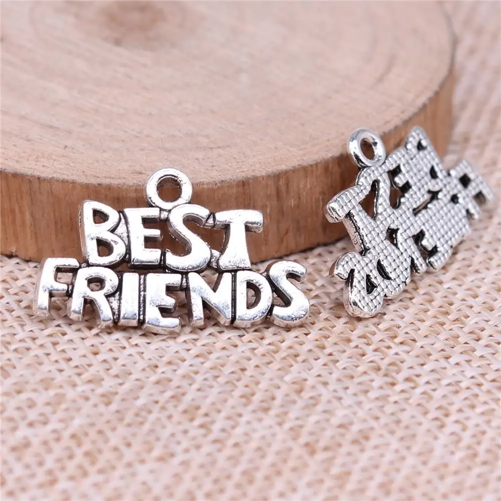 

Best Friends Charms For Jewelry Making Findings Handmade DIY Craft 10pcs Antique Silver Color 25x15mm