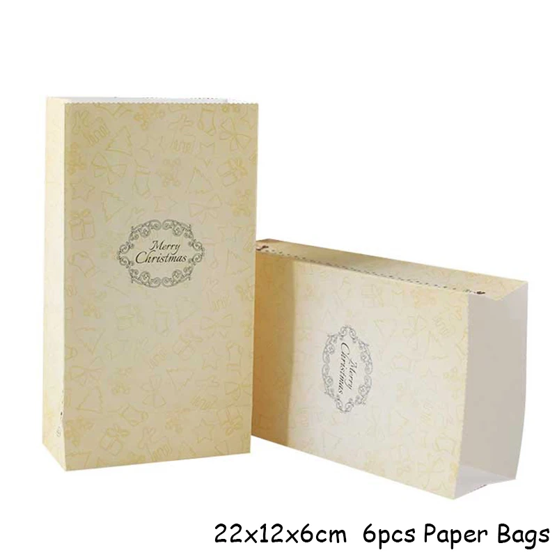 6pcs Paper Bags Рождественская коробка для конфет Рождественская вечеринка мешок для печенья Подарочная коробка Рождественские украшения для дома упаковочные коробки Navida Natal украшение - Цвет: 6pcs Paper Bags