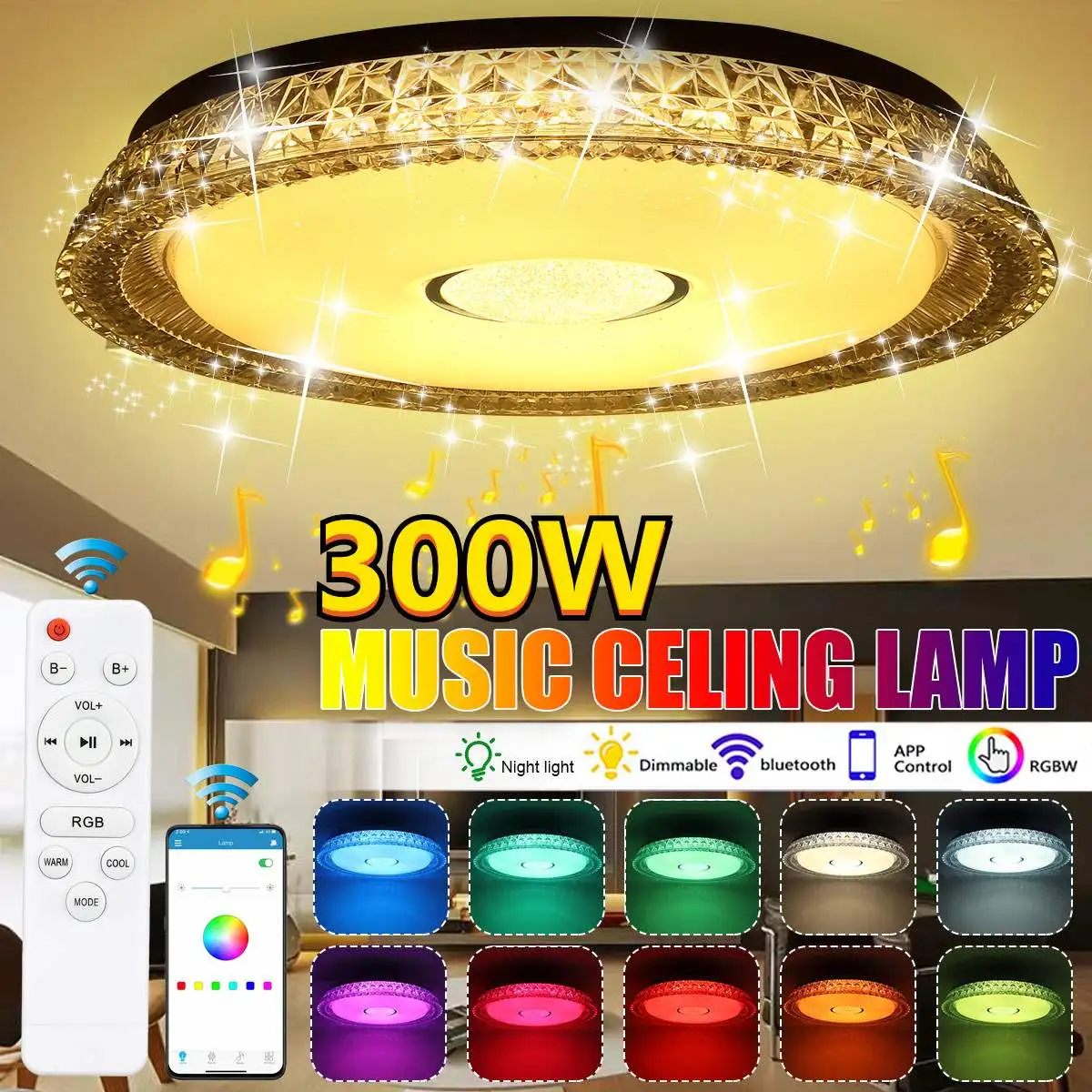 

300W WiFi Modern RGB LED Ceiling Light Home Lighting APP bluetooth Music Light AC85-265V Smart Ceiling Lamp Remote Control