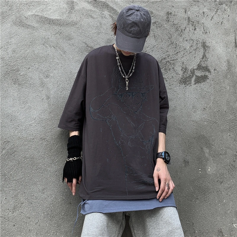 

Oversized Funny Anime Gothic Unisex Harajuku T Shirt Short Sleeve Dark O Neck Korean Men Top Summer 2021 Cotton Ulzzang Clothing