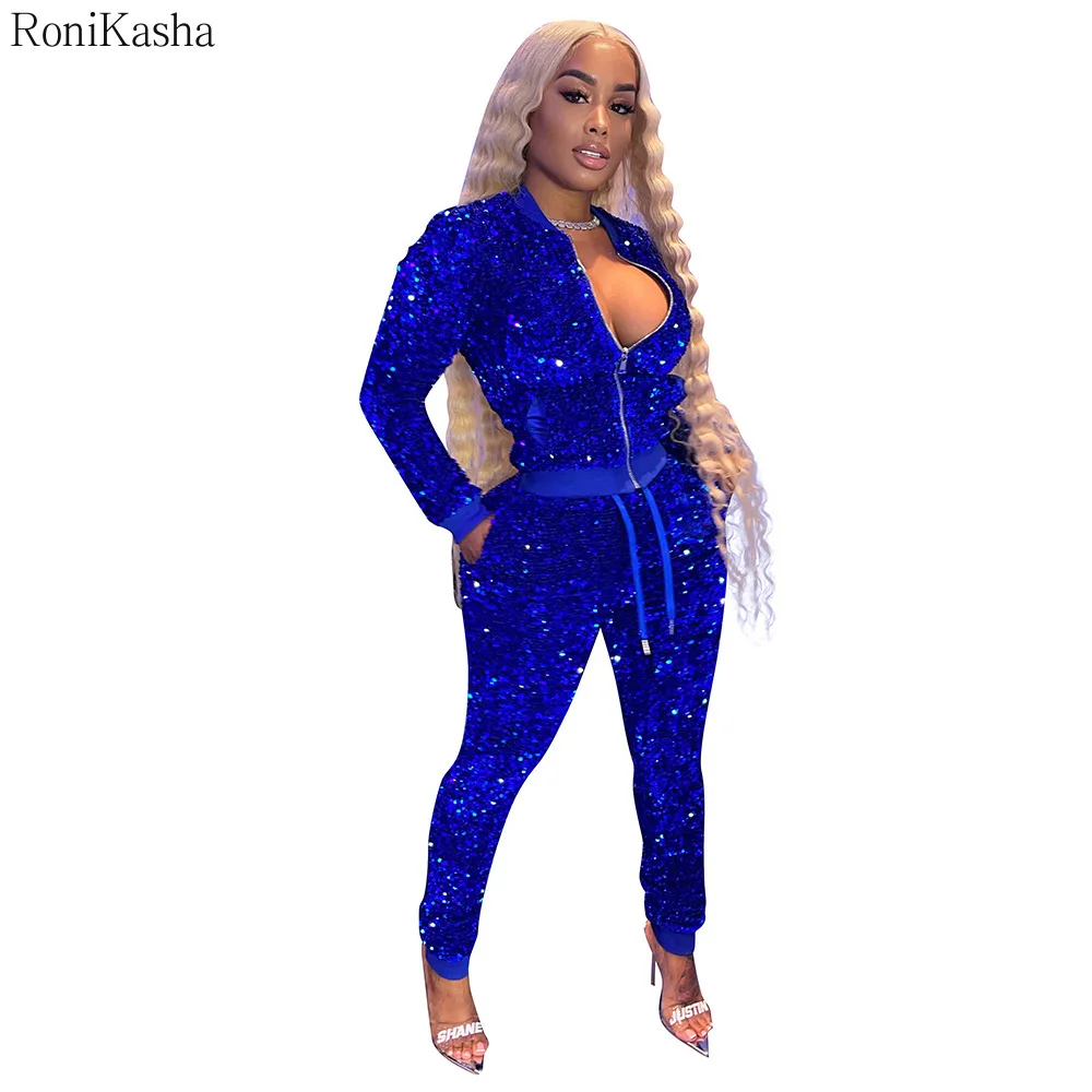 

Ronikasha Velour Tracksuit Womens Sequin 2 Piece Outfit Long Sleeve Zip Up Jacket and Jogger Pants Sweatsuits Set