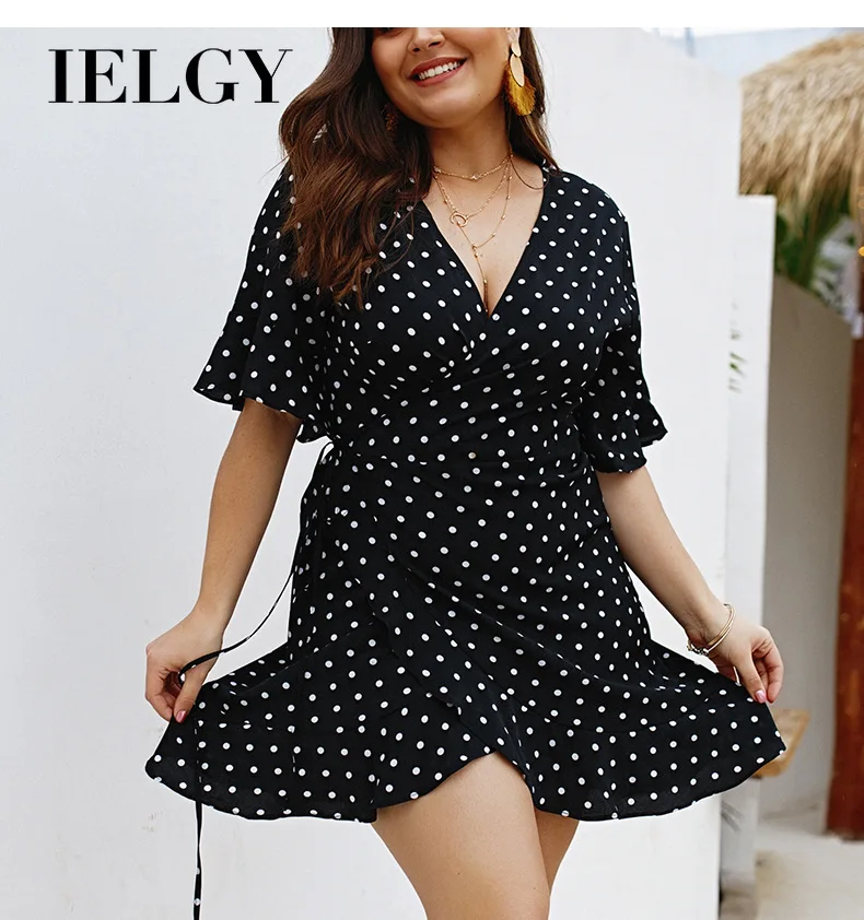 

IELGY Plus size women's spring and summer wave dot sexy dress
