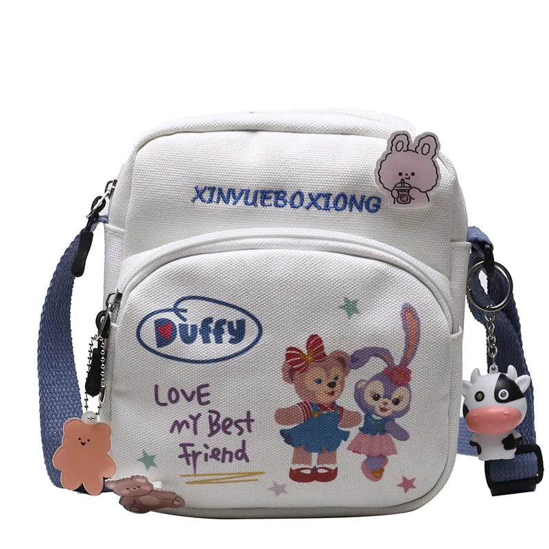 Холщовая Сумка с медведем Disney Duffy, милая маленькая сумка, женская новая сумка через плечо, Студенческая сумка мобильный телефон, холщовая су...