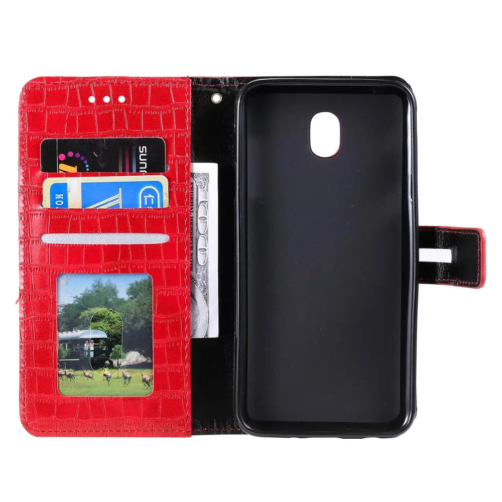 Luxury Crocodile PU Leather Flip Case For Samsung Galaxy J3 J4 J6 Plus J8 2018 Cover Stand Wrist Strap | Мобильные телефоны и