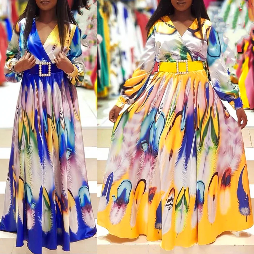 

African Dresses For Women Robe Marocaine Ankara Dashiki Print Dress Long Sleeve Party Gowns Plus Size Boubou Vetement Femme