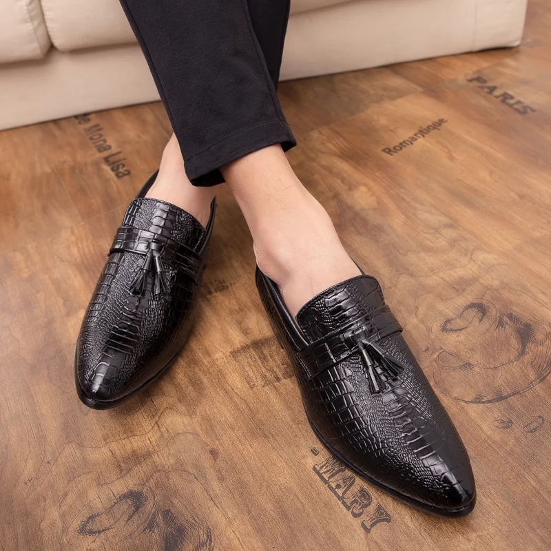 Men's Loafers Italian Tassel Casual Leather Men Shoes outdoor Designer Scrub Slip On tassel Wedding Footwear Man's shoes a4 | Обувь