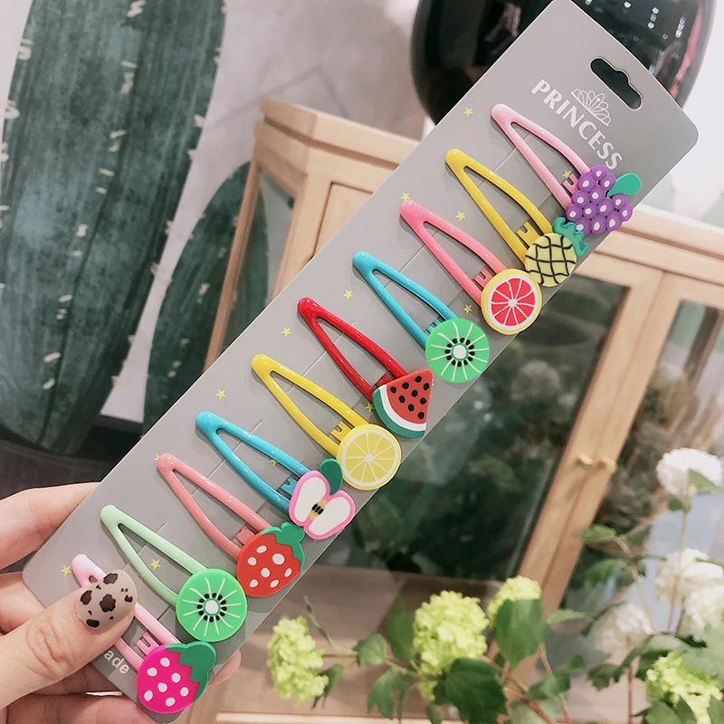 Заколки для волос с мультяшными животными и фруктами 5 см 10/15 шт./комплект |