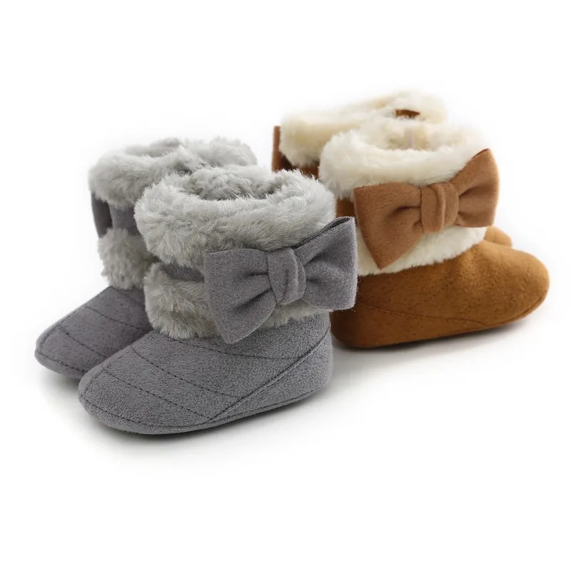 

2020 Plush Bow Baby Boots Infant Boys Winter Warm Shoes Fashion Fuzzy First Walkers Newborn Baby Crib Shoes Toddler Shoes Girl
