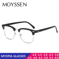 men classic vintage semi rimless finished myopia glasses women rivet brand design prescription eyeglasses frame 0 5 1 00 1 50