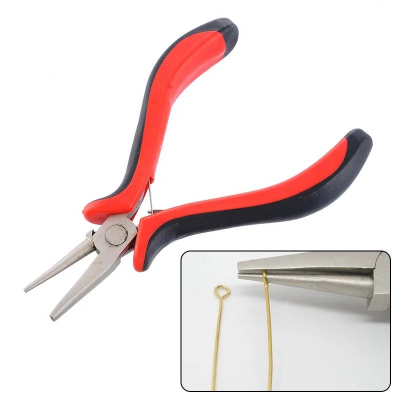 

1 Pc Cutting Pliers Concave Round Nose Plier Beading Jewelry Tool Red Small Handle Twisted Ring Sharp Vise 13cm (5-1/8")