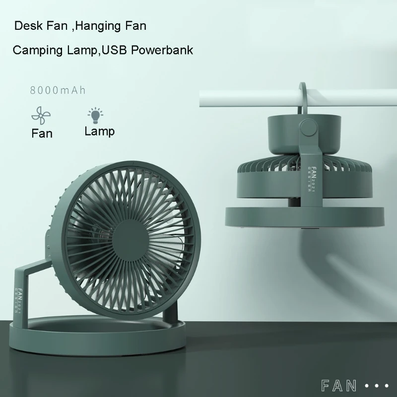 8000mAh 3 Speed Camping Hanging Fan with LED Lantern USB Powerbank Desk for Outdoor Home Office Hiking | Бытовая техника