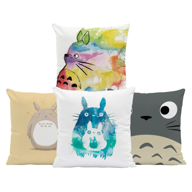 

Cute Cartoon Totoro Lovely Throw Pillow Case Cover Square Shape Chinchillas Velvet Cushion Cover Home Capa De Almofadas 45x45